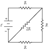 <strong>At what rate is thermal energy being generated in the 2R-resistor when ε = 12 V and R = 3.0 Ω? </strong> A)12 W B)24 W C)6.0 W D)3.0 W E)1.5 W