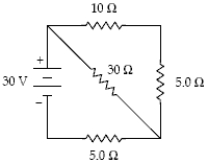 <strong>At what rate is thermal energy generated in the 30-Ω resistor? </strong> A)20 W B)27 W C)60 W D)13 W E)30 W