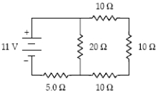 <strong>What is the magnitude of the potential difference across the 20-Ω resistor? </strong> A)3.2 V B)7.8 V C)11 V D)5.0 V E)8.6 V