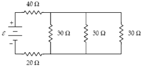 <strong>At what rate is thermal energy generated in the 20-Ω resistor when ε = 20 V? </strong> A)6.5 W B)1.6 W C)15 W D)26 W E)5.7 W
