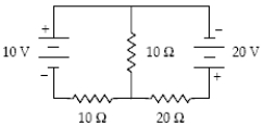 <strong>At what rate is power supplied by the 10-V emf shown below? </strong> A)−10 W B)+10 W C)zero D)+20 W E)−20 W