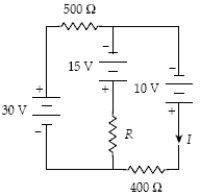 <strong>Determine the magnitude and sense (direction)of the current in the 500-Ω resistor when I = 30 mA. </strong> A)56 mA left to right B)56 mA right to left C)48 mA left to right D)48 mA right to left E)26 mA left to right
