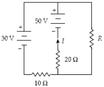<strong>Determine the magnitude and sense (direction)of the current in the 10-Ω resistor when I = 1.8 A. </strong> A)1.6 A right to left B)1.6 A left to right C)1.2 A right to left D)1.2 A left to right E)1.8 A left to right