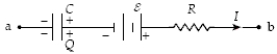 <strong>If R = 3.0 kΩ,C = 5.0 mF,ε = 6.0 V,Q = 15 mC,and I = 4.0 mA,what is the potential difference V<sub>b</sub> − V<sub>a</sub>? </strong> A)−3.0 V B)+9.0 V C)−15 V D)+21 V E)−6.0 V