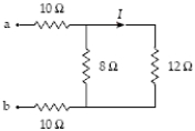 <strong>If I = 0.40 A in the circuit segment shown below,what is the potential difference V<sub>a</sub> − V<sub>b</sub>? </strong> A)31 V B)28 V C)25 V D)34 V E)10 V