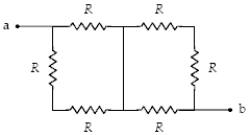 <strong>What is the equivalent resistance between points a and b when R = 12 Ω? </strong> A)20 Ω B)16 Ω C)24 Ω D)28 Ω E)6.0 Ω