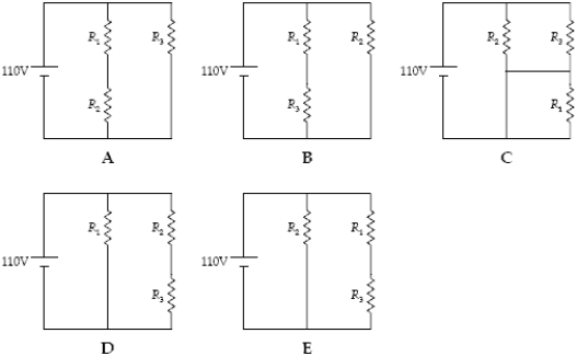 <strong>Which two circuits are exactly equivalent? </strong> A)A and B B)B and C C)C and D D)D and E E)B and E