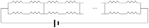 <strong>A circuit consists of N resistors,all of resistance R,connected as shown below.A potential difference V is applied to the circuit.The equivalent resistance of the circuit is </strong> A) . B)R. C) . D)NR. E)4NR.