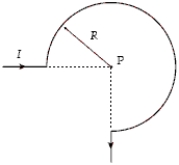 <strong>The segment of wire (total length including portions of incoming and outgoing wire = 6R)is formed into the shape shown and carries a current I.What is the magnitude of the resulting magnetic field at the point P? </strong> A) B) C) D) E)