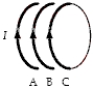 <strong>A solenoid consists of 100 circular turns of copper wire.Parts of three turns,A,B and C,are shown below. When a current flows through the coil,</strong> A)both A and C are repelled by B. B)A is attracted to B;C is repelled by B. C)neither A nor C is attracted to or repelled by B. D)A is repelled by B;C is attracted to B. E)both A and C are attracted to B.