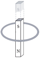 <strong>A bar magnet is dropped from above and falls through the loop of wire shown below.The north pole of the bar magnet points downward towards the page as it falls.Which statement is correct? </strong> A)The current in the loop always flows in a clockwise direction. B)The current in the loop always flows in a counterclockwise direction. C)The current in the loop flows first in a clockwise,then in a counterclockwise direction. D)The current in the loop flows first in a counterclockwise,then in a clockwise direction. E)No current flows in the loop because both ends of the magnet move through the loop.