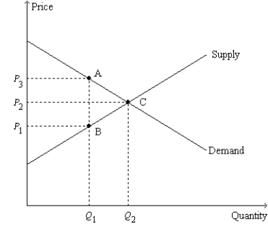 Figure 8-11 -Refer to Figure 8-11.The price labeled as P<sub>2</sub> on the vertical axis represents the