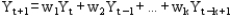 <strong>The correct formula for the weighted moving average extrapolation technique with different weights is</strong> A) B) C) D)