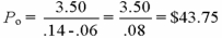 The constant-growth dividend discount model would indicate that this stock should currently sell for $43.75,based on the following formula:   Although stocks can temporarily be out of equilibrium price,the fact that this stock price shows no tendency to change suggests that investors do not expect the past growth rate of 6% to continue into the future.Since there is no indication that the required rate of return has changed,it appears that the company many anticipate fewer positive growth opportunities than in the past.Therefore,the dividend yield has likely increased to its current 10% level,and the overall market seems to expect a growth rate of 4% rather than the historical 6%.At a growth rate of 4%,the stock would be correctly priced at $35.00.