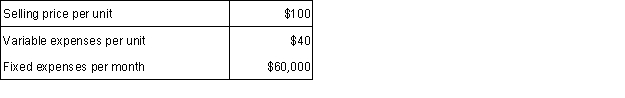 <strong>The contribution margin ratio is:  </strong> A) 40%. B) 60%. C) 62.5%. D)70%. <div style=padding-top: 35px> 