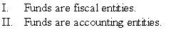 <strong>Which of the following statements is (are)correct about the funds used by governmental entities? </strong> A) I only B) II only C) I and II D) Neither I nor II