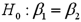 <strong>Exhibit 15-5.The accompanying table shows the regression results when estimating . Refer to Exhibit 15-5.When testing whether or not x<sub>1</sub> and x<sub>2</sub> have the same influence on y,the null hypothesis is</strong> A) B) C) D)
