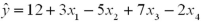 <strong>Consider the sample regression equation: .When x<sub>1</sub> increases 1 unit and x<sub>2</sub> increases 2 units,while x<sub>3</sub> and x<sub>4</sub> remain unchanged,what change would you expect in the predicted y?</strong> A)Decrease by 2 B)Decrease by 4 C)Decrease by 7 D)No change in predicted y