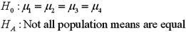 <strong>Exhibit 13.5 A police chief wants to determine if crime rates are different for four different areas of the city (East(1),West(2),North(3),and South(4)sides),and obtains data on the number of crimes per day in each area.The one-way ANOVA table and Tukey's confidence intervals are shown below. Refer to Exhibit 13.5.The competing hypotheses about the mean crime rates are:</strong> A) B) C) D)