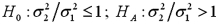 <strong>Consider the expected returns (in percent)from two investment options.Beth wants to determine if investment 1 has a lower variance.Use the following summary statistics to arrive at the results. Investment 1: = 33.53;n<sub>1</sub> = 8 Investment 2: = 44.76;n<sub>2</sub> = 8 Identify the relevant null and alternate hypotheses for this test.</strong> A) B) C) D)