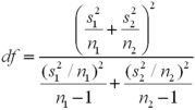 <strong>What formula is used to calculate the degrees of freedom for the t test for comparing two population means when the population variances are unknown and unequal?</strong> A) B) C) D)