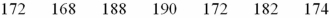<strong>A bowler's scores for a sample of six games were The bowler's median score is:</strong> A)172 B)174 C)178 D)190