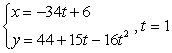 <strong>Parametric equations for the position of an object are given. Find the object's velocity and speed at the given time. </strong> A) horizontal component of velocity: -34 Vertical component of velocity: -17 Speed: B) horizontal component of velocity: 34 Vertical component of velocity: 47 Speed: C) horizontal component of velocity: 34 Vertical component of velocity: -47 Speed: D) horizontal component of velocity: -34 Vertical component of velocity: 17 Speed: