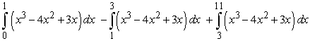 <strong>Write the given (total) area as an integral or sum of integrals. The area between and the -axis for .</strong> A) B) C) D)