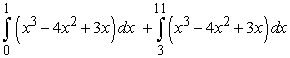 <strong>Write the given (total) area as an integral or sum of integrals. The area between and the -axis for .</strong> A) B) C) D)