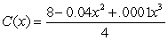 The total cost of producing and marketing x number of units of a certain product is given by . For what number x is the total cost a minimum? Round answer to nearest unit.