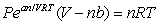 The Dieterici equation of state, , gives the relationship between pressure P, volume V, and temperature T for a liquid or gas. At the critical point, with T constant. Using the result of the first derivative and substituting it into the second derivative, find the critical volume V<sub>c</sub> in terms of the constants n, a, b, and R.