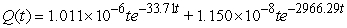 <strong>A series circuit has an 0.1 henry inductor, a 300 ohm resistor, and a 10<sup>-4</sup> farad capacitor. The initial charge on the capacitor is 10<sup>-</sup><sup>6 </sup>coulombs, and there is no initial current nor applied voltage. Identify the function that describes the charge on the capacitor as a function of time.</strong> A) B) C) D)