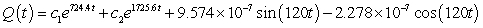 <strong>A series circuit has a 0.2 henry inductor, a 490 ohm resistor, and a 0.000004 farad capacitor. There is an applied voltage which is described as . Identify the general solution to the differential equation that describes the charge on the capacitor as a function of time.</strong> A) B) C) D)
