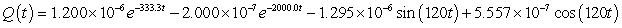 <strong>A series circuit has a 0.15 henry inductor, a 350 ohm resistor, and a 0.00001 farad capacitor. There is an initial charge of 0.000001 coulombs, there is no initial current, and there is an applied voltage which is described as . Identify the solution to the differential equation that describes the charge on the capacitor as a function of time.</strong> A) B) C) D)