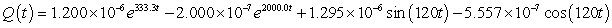 <strong>A series circuit has a 0.15 henry inductor, a 350 ohm resistor, and a 0.00001 farad capacitor. There is an initial charge of 0.000001 coulombs, there is no initial current, and there is an applied voltage which is described as . Identify the solution to the differential equation that describes the charge on the capacitor as a function of time.</strong> A) B) C) D)