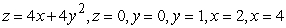 <strong>Find the volume of the solid bounded by the given surfaces. </strong> A) B) C) 40 D) 52