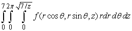 <strong>Which of the following could represent the triple integral in cylindrical coordinates where Q is the region bounded below by and above by ?</strong> A) B) C) D)
