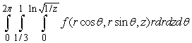 <strong>Which if the following could represent the triple integral in cylindrical coordinates where Q is the region below and above ?</strong> A) B) C) D)