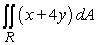 Evaluate the double integral. R is bounded by y = 4x + 6, y = 4x + 7, y = -2x + 3, and y = -2x + 5
