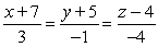 <strong>Find symmetric equations of the line through and normal to the plane .</strong> A) B) C) D)