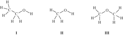 <strong>Consider these three compounds.   Which are isomers?</strong> A)I and II only B)II and III only C)I and III only D)I,II,and III <div style=padding-top: 35px> 