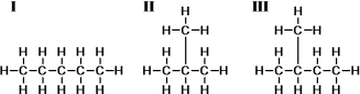 <strong>Consider these three compounds.   Which are isomers?</strong> A)I and II only B)I and III only C)II and III only D)I,II,and III <div style=padding-top: 35px> 