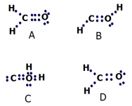 <strong>Which Lewis structure for formaldehyde (CH<sub>2</sub>O)is correct? </strong> A)A B)B C)C D)D