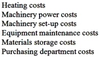 Pairing Company has the following cost drivers identified as A through F for determining product manufacturing overhead costs. (A) Number of pieces of equipment (B) Number of direct material purchase orders (C) Number of production runs (D) Square feet of warehouse space (E) Number of machine hours (F) Square feet of factory space For each of the following activity cost pools, choose the letter of the most appropriate cost driver for each cost pool.
