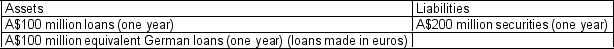 <strong>Assume that an FI has the following assets and liabilities: Which of the following statements is true?</strong> A) The FI has a net long position in euros. B) The FI has mismatched the currency composition of its asset and liabilities portfolio. C) The FI has matched the maturities of its assets and liabilities. D) All of the listed options are correct.