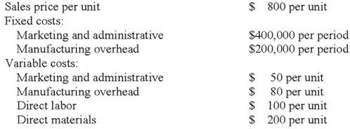 <strong>Laner Company has the following data for the production and sale of 2,000 units. What is the variable manufacturing cost per unit?</strong> A)$380 B)$430 C)$480 D)$730