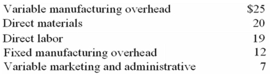 Cheboygan Company has the following unit costs: Cheboygan produced and sold 10,000 units.If the product sells for $100,what is the operating profit under full absorption costing?