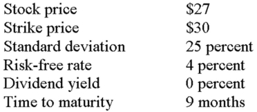 <strong>What is the put option premium given the following information? </strong> A)$3.62 B)$4.23 C)$4.47 D)$4.89 E)$5.01