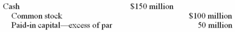 <strong>In January 2013, Despot recorded a transaction with this journal entry: The transaction was for the:</strong> A)Issue of 2 million shares of common stock at par value. B)Issue of common stock for $150 million in cash. C)Receipt of $20 per share for a new stock issue. D)All of the above are correct.