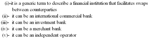 <strong>Which combination of the following statements is true about a swap bank? </strong> A)(i) and (ii) B)(i), (ii) and (iii) C)(i), (ii), (iii) and (iv) D)(i), (ii), (iii), (iv) and (v)